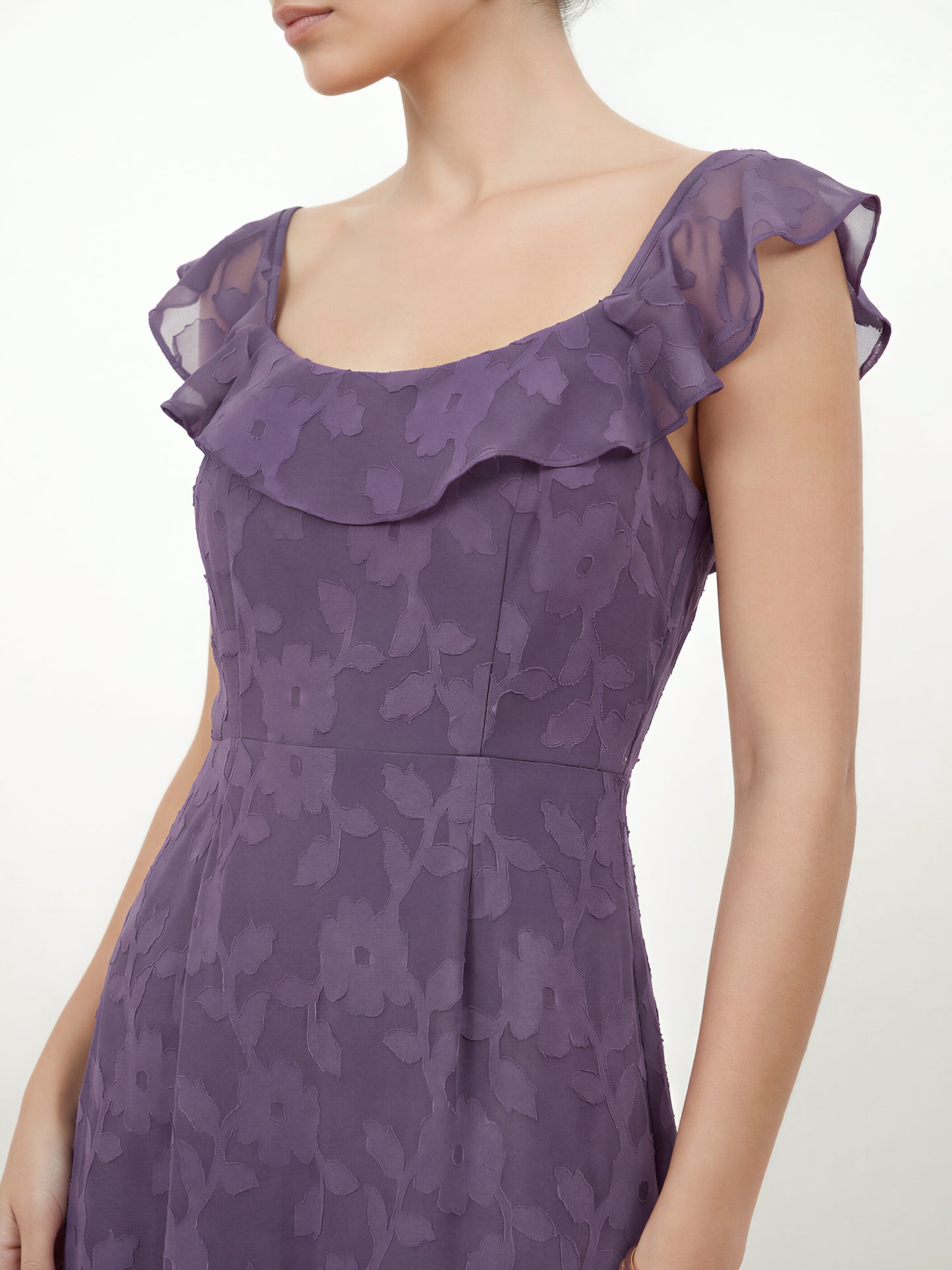 Anaya With Love Recycled Violet Floral Burnout Ruffle Maxi Dress