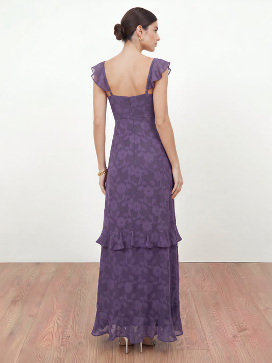 Anaya With Love Recycled Violet Floral Burnout Ruffle Maxi Dress