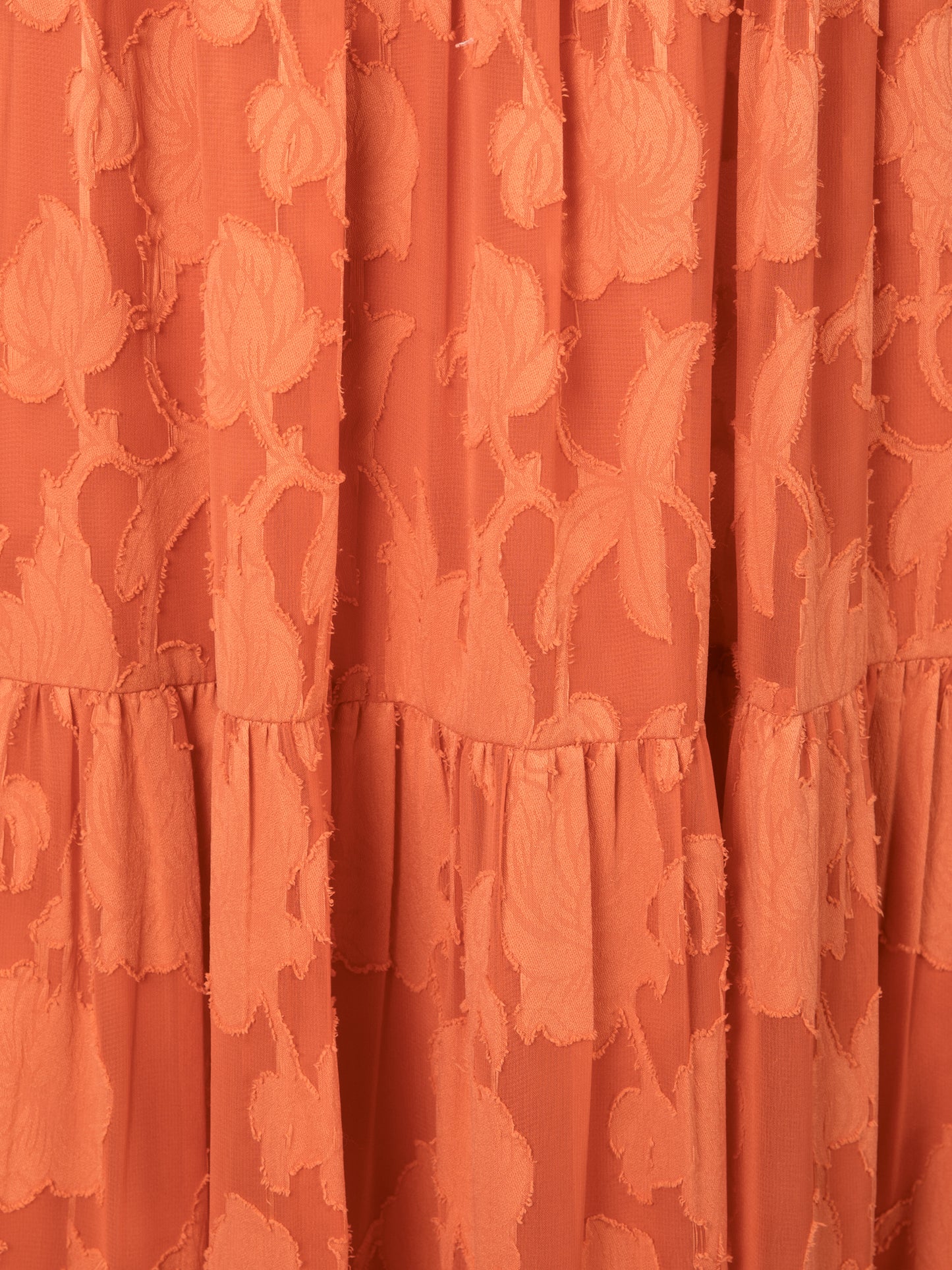 Anaya With Love Recycled Spiced Orange Floral Burnout Bardot Tiered Maxi Dress
