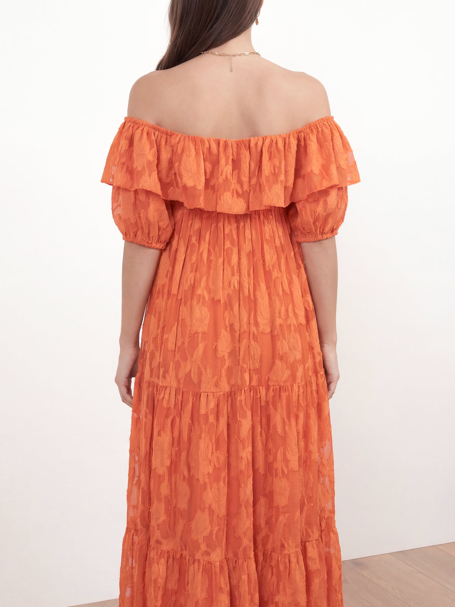 Anaya With Love Recycled Spiced Orange Floral Burnout Bardot Tiered Ma –  Maya Deluxe