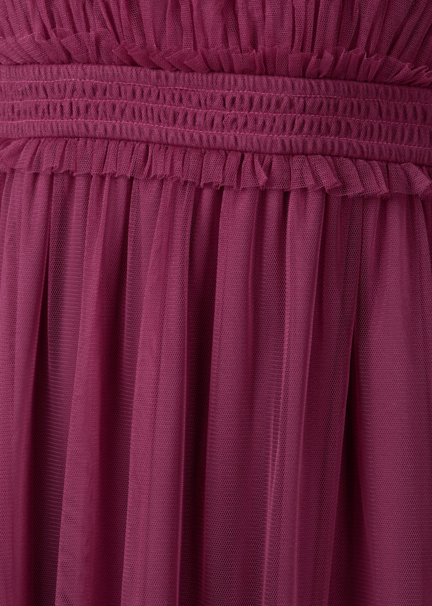 Anaya With Love Recycled Cerise Square Neck Short Sleeve Tulle Midaxi Dress