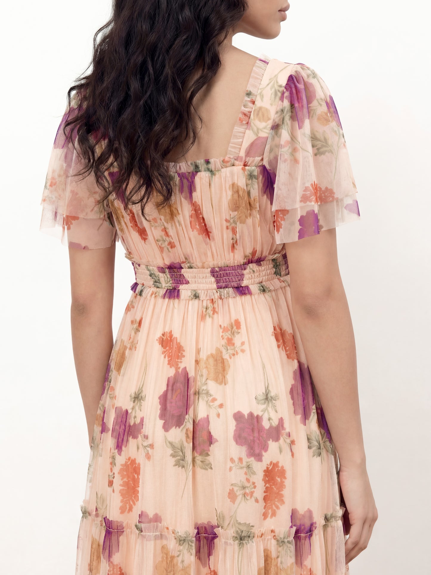 Anaya With Love Recycled Floral Square Neck Short Sleeve Tulle Midaxi Dress
