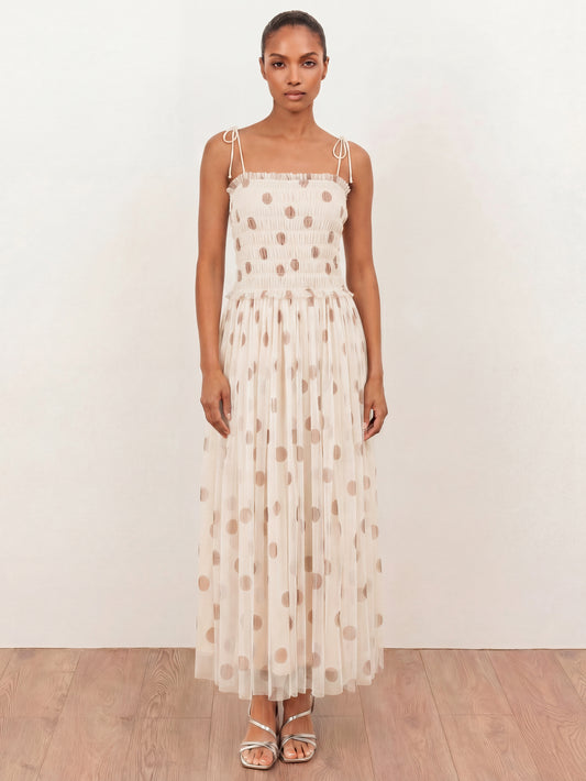 Anaya With Love Recycled Polka Dot Shirred Self-Tie Cami Midi Dress