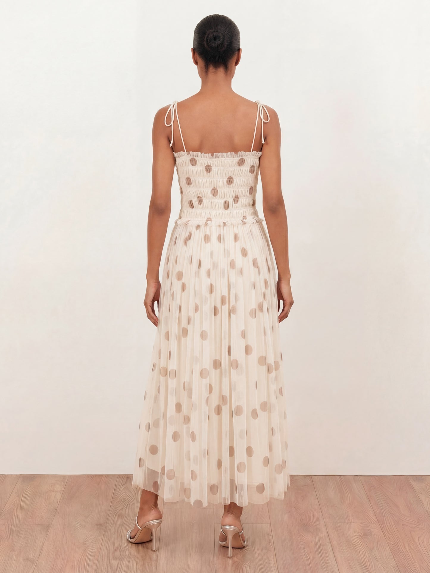 Anaya With Love Recycled Polka Dot Shirred Self-Tie Cami Midi Dress