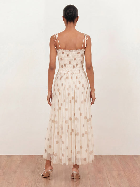 Anaya With Love Recycled Polka Dot Shirred Self-Tie Cami Midi Dress