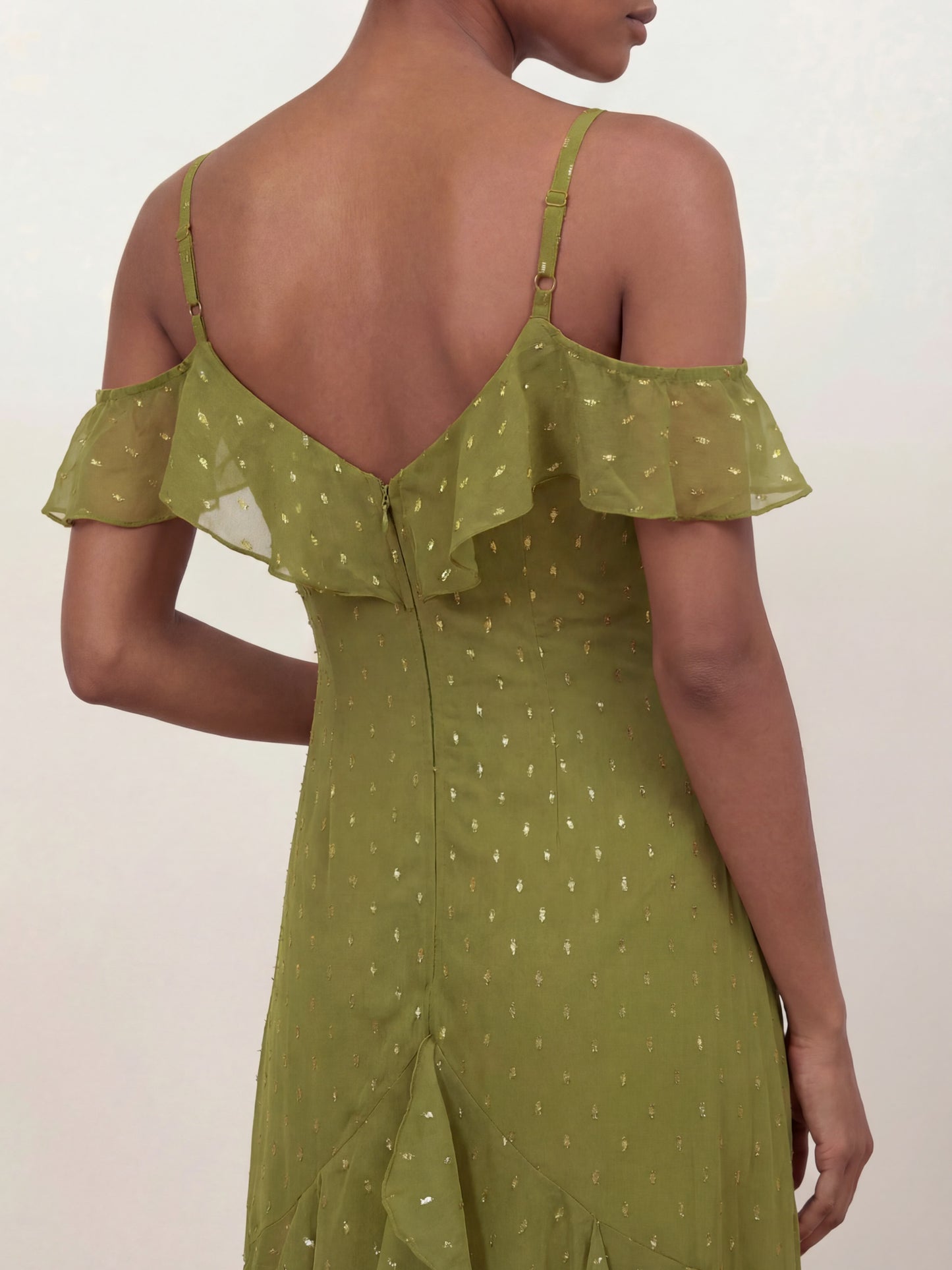 Anaya With Love Recycled Oliva Cold Shoulder Ruffle Maxi Dress