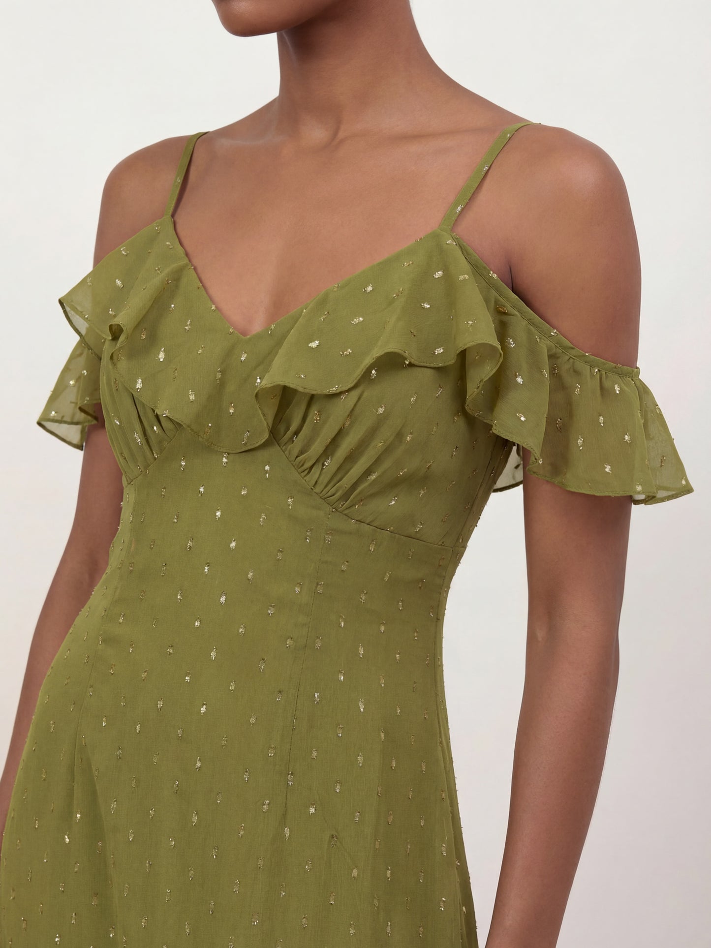 Anaya With Love Recycled Oliva Cold Shoulder Ruffle Maxi Dress