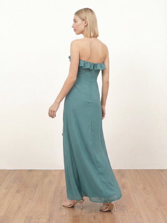 green emerald velvet dress Odeletta Embroidered Floral Trim Midi Dress main image 1