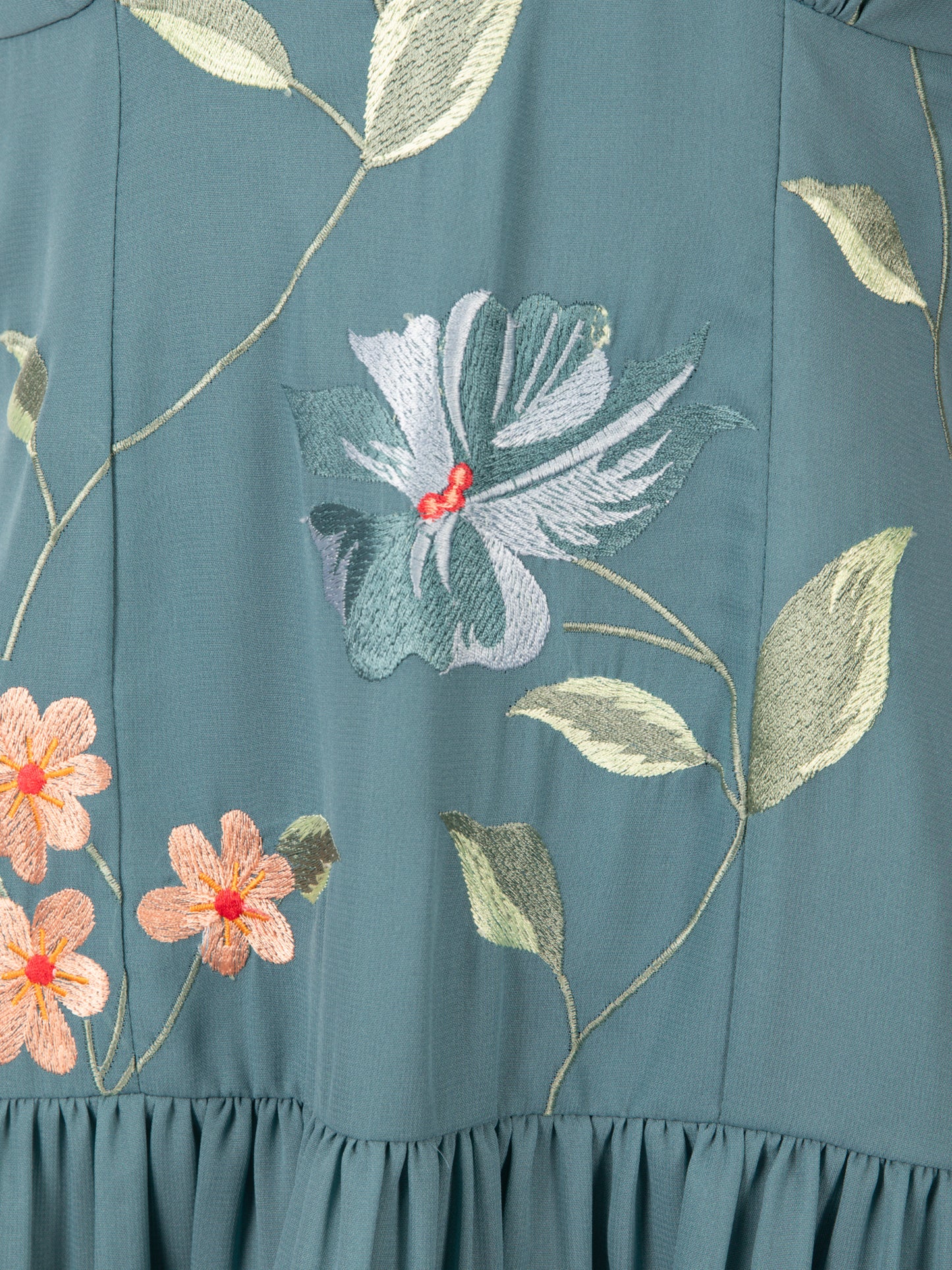 Maya Turquoise Floral Embroidered Dropped Waist Midaxi Dress