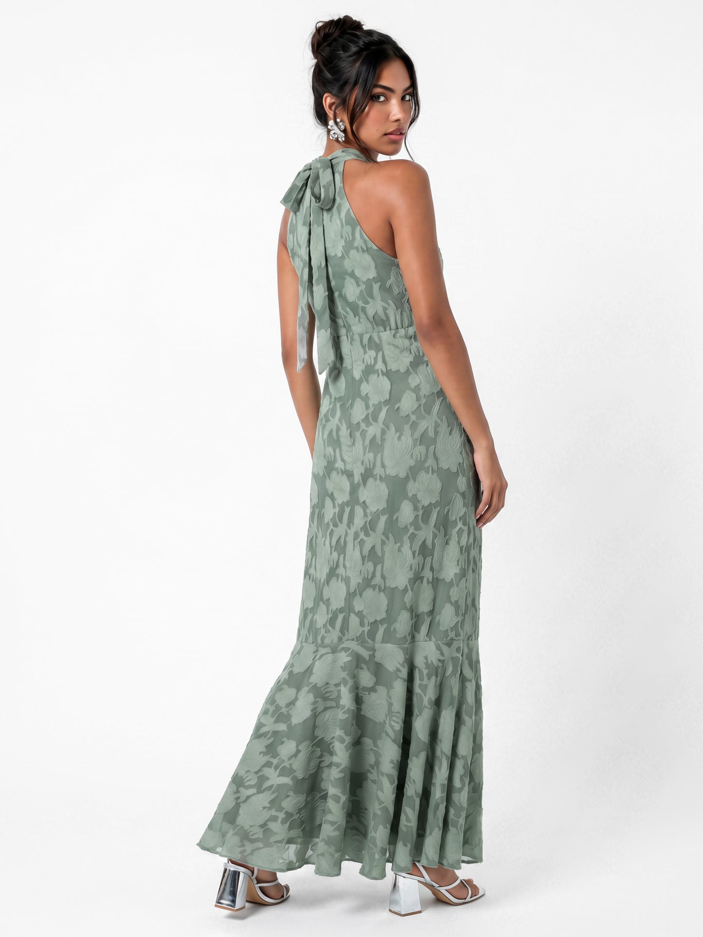 Anaya With Love Recycled Willow Green Halter Neck Ruffle Maxi Dress