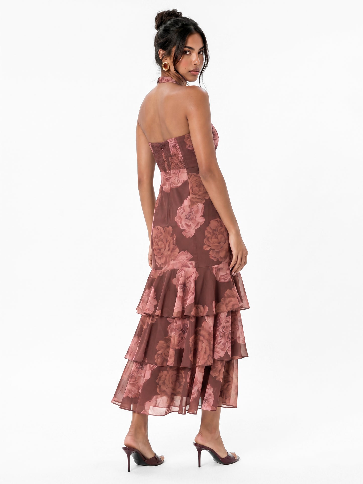 Anaya With Love Recycled Floral Print Halter Neck Tiered Midaxi Dress