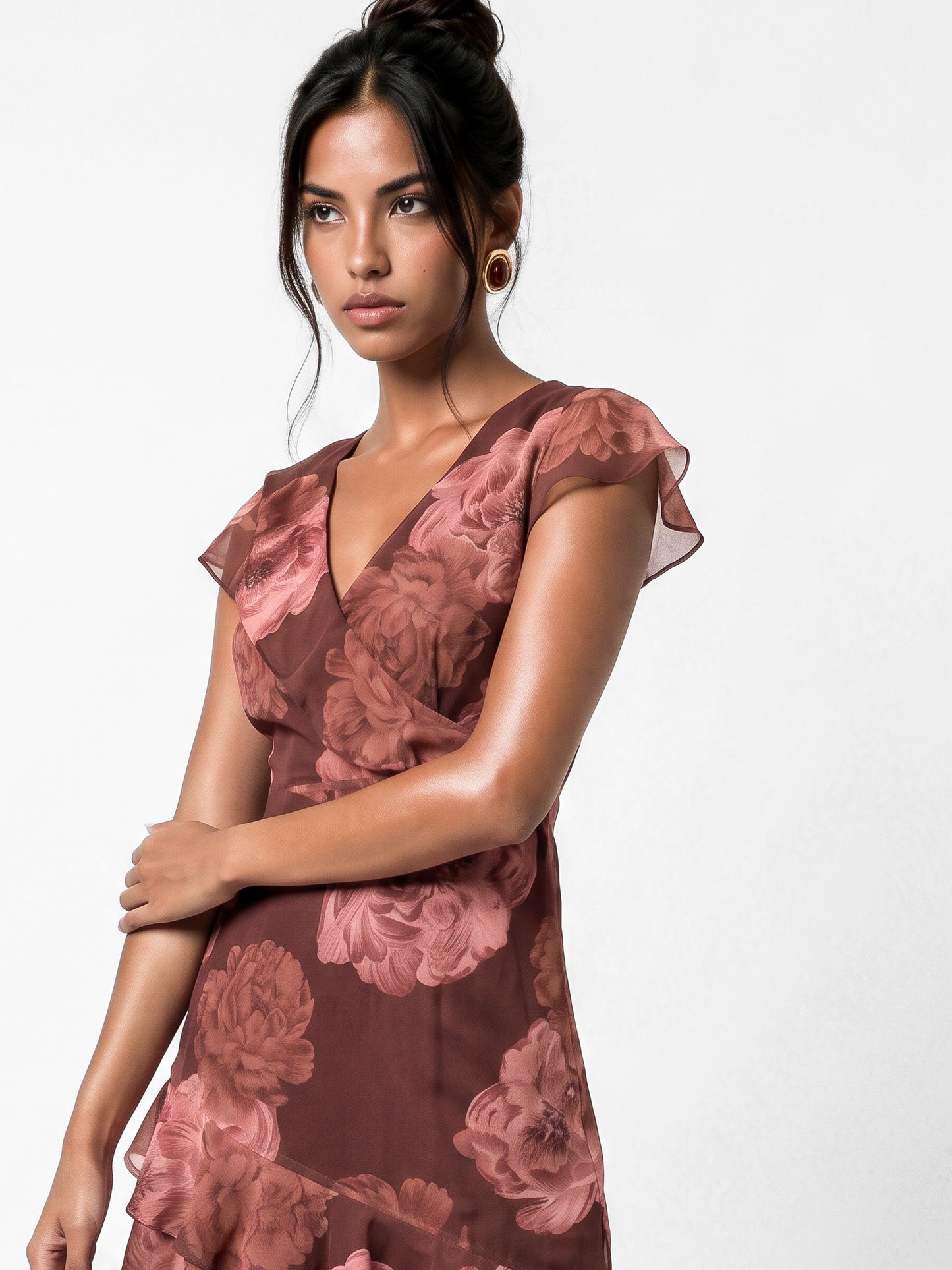 Anaya With Love Recycled Floral Print Faux Wrap Ruffle Maxi Dress