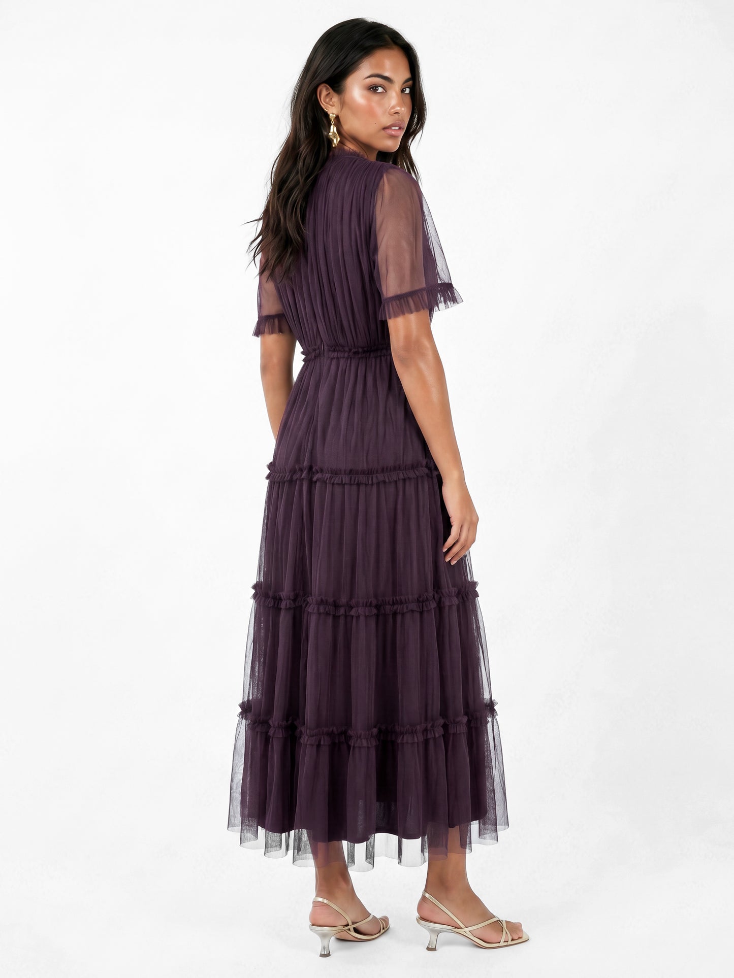 Anaya with Love Recycled Fig Keyhole Detail Short Sleeve Frill Midaxi Dress