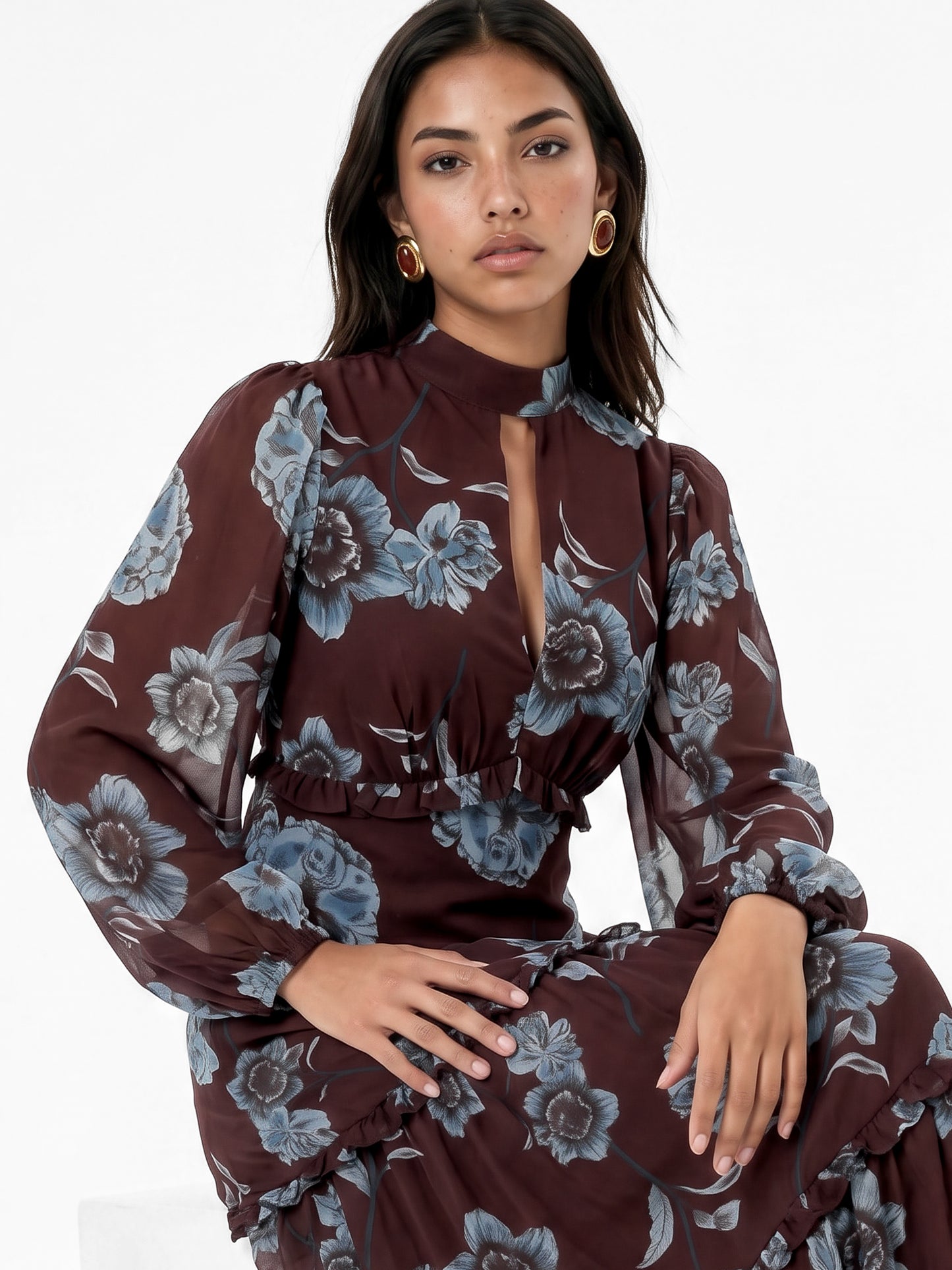 Anaya With Love Recycled Floral High Neck Tiered Maxi Dress