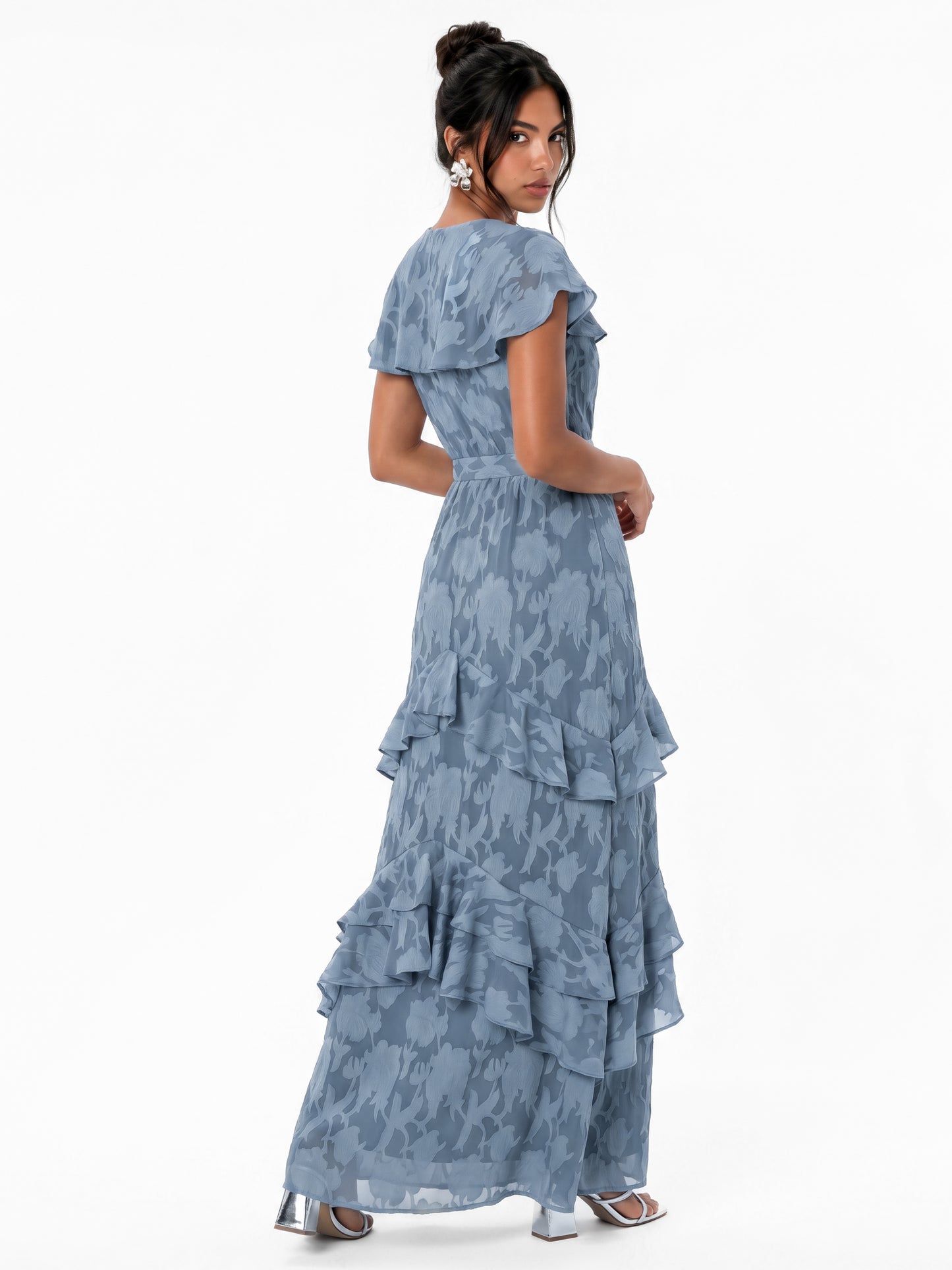 Anaya With Love Recycled Opal Blue Floral Burnout Cape Detail Maxi Dress