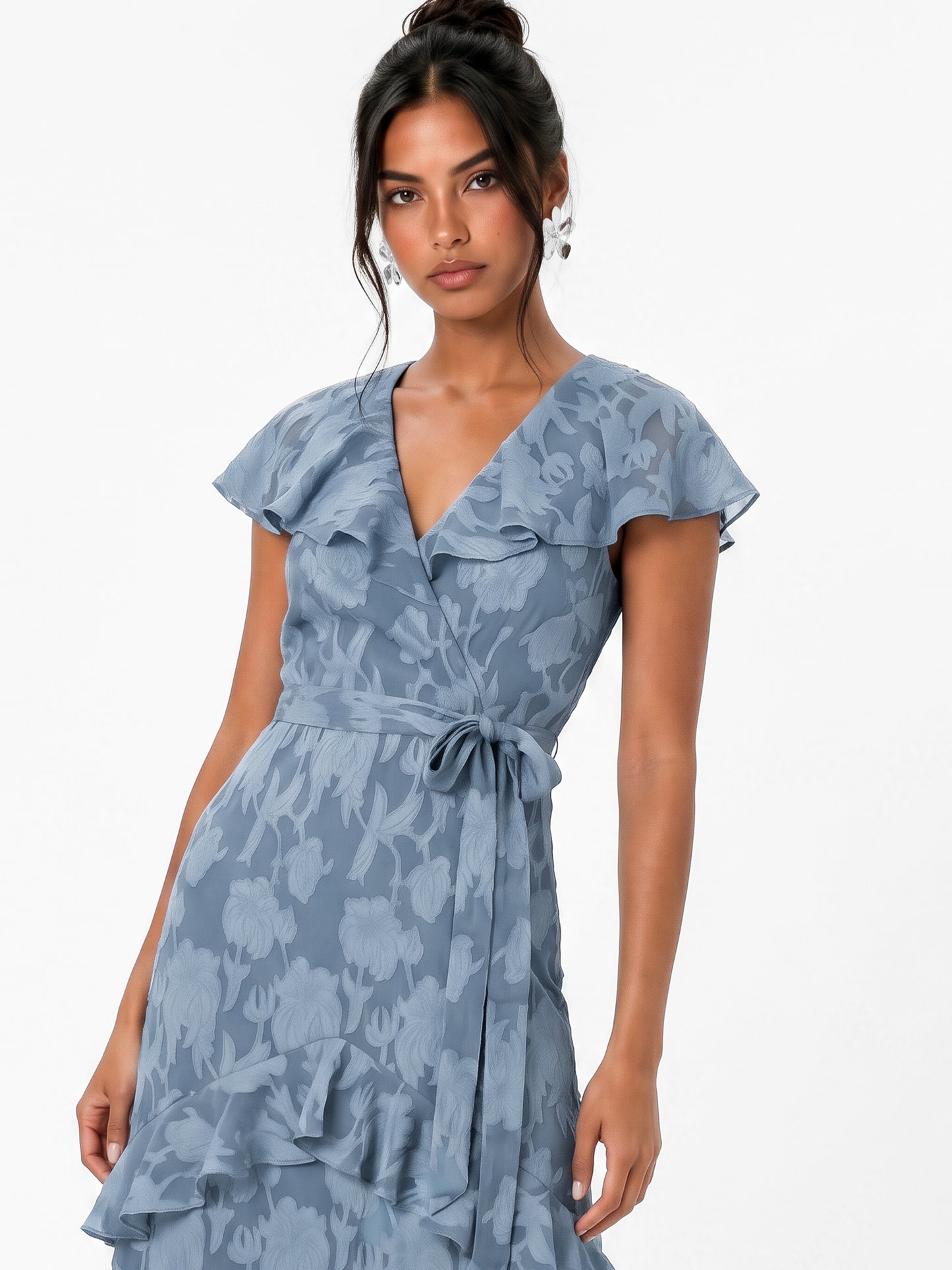 Anaya With Love Recycled Opal Blue Floral Burnout Cape Detail Maxi Dress