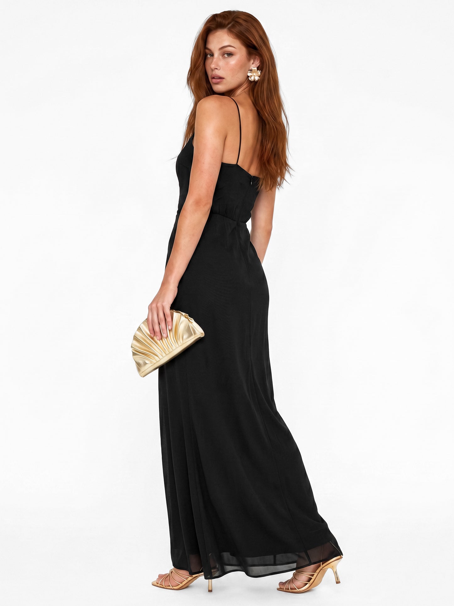 Maya Black Embellished Strappy One Shoulder Maxi Dress