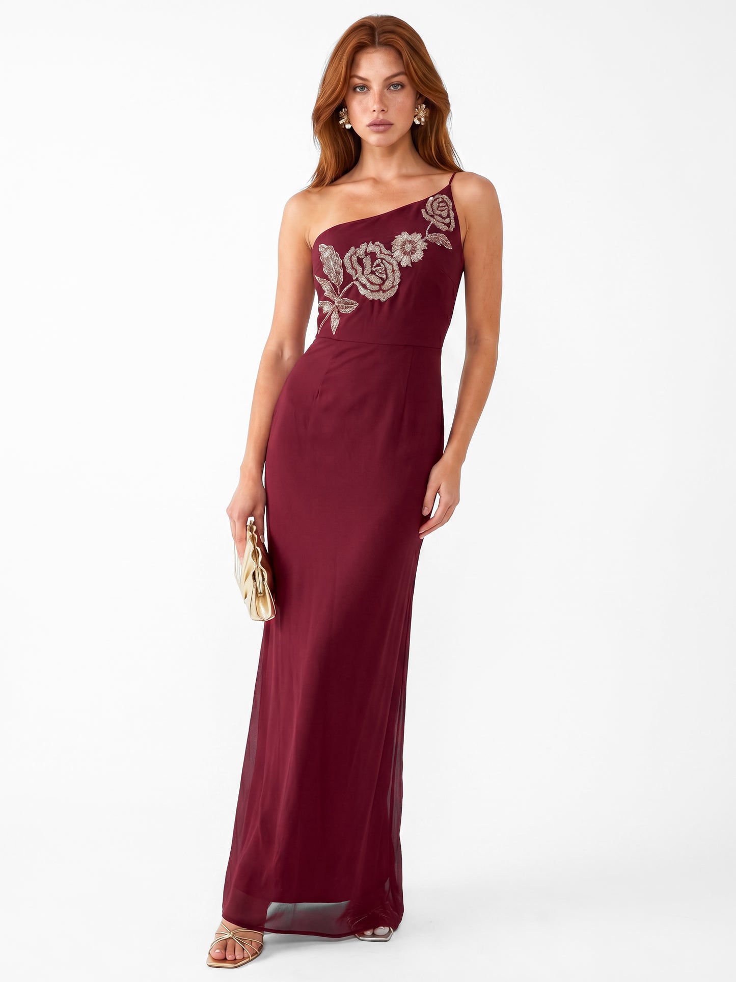 Maya Ruby Embellished Strappy One Shoulder Maxi Dress