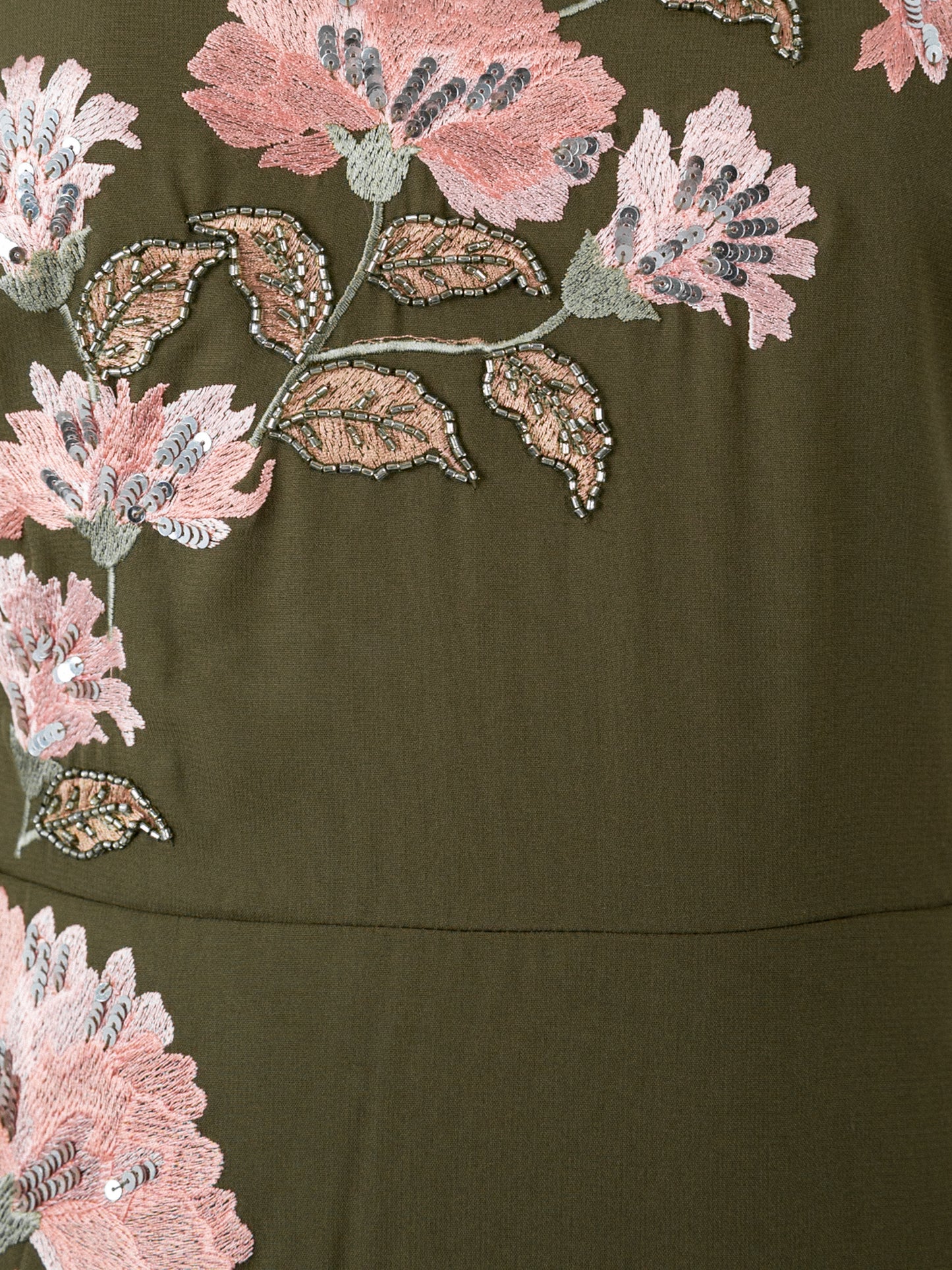 Maya Deep Olive Floral Embroidery V-Back Ruffle Midaxi Dress