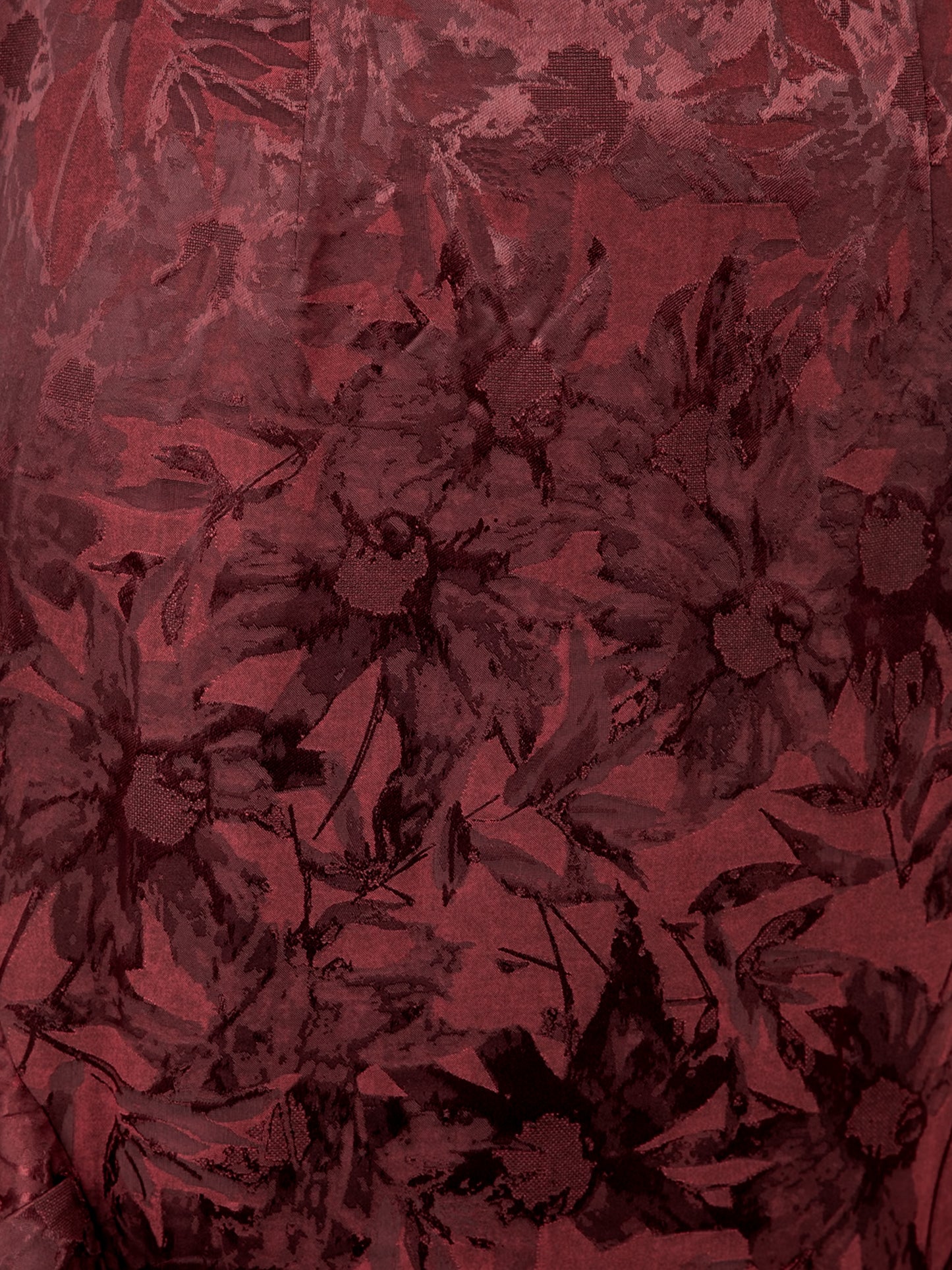 Maya Dark Red Floral Jacquard Waterfall Ruffle Satin Maxi Dress