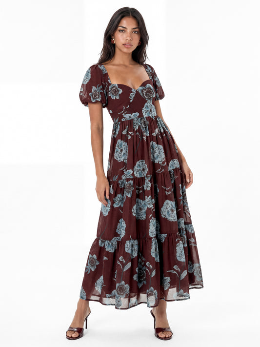Anaya With Love Recycled Floral Sweetheart Neck & Tie-Back Midaxi Dress