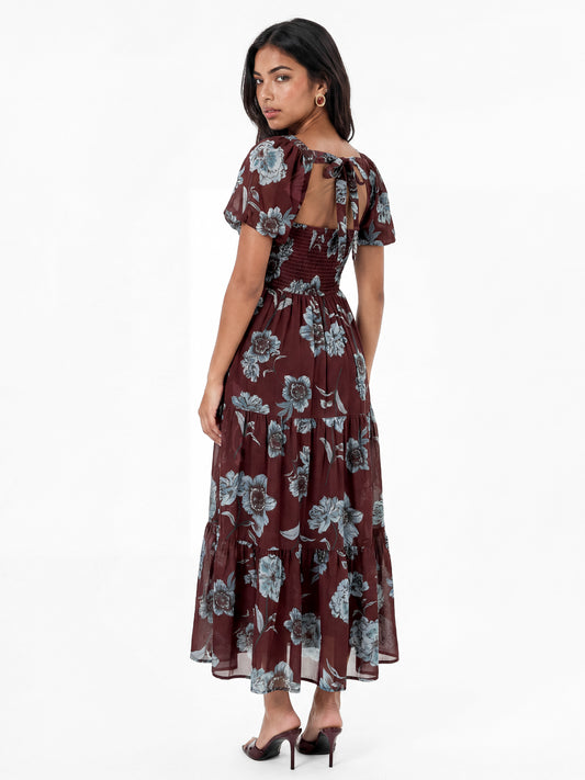Anaya With Love Recycled Floral Sweetheart Neck & Tie-Back Midaxi Dress