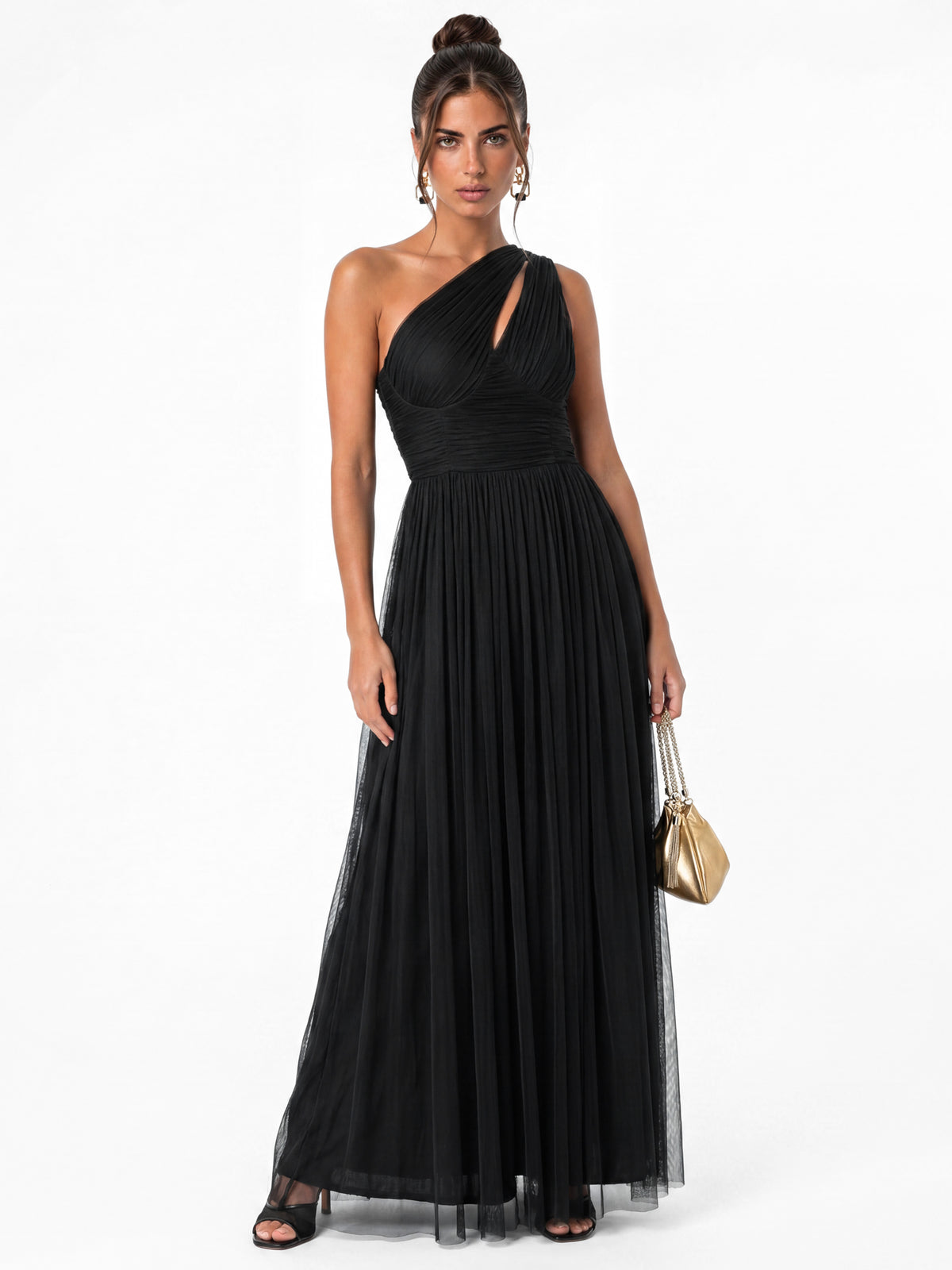 Anaya With Love Recycled Black Cutout One Shoulder Maxi Dress