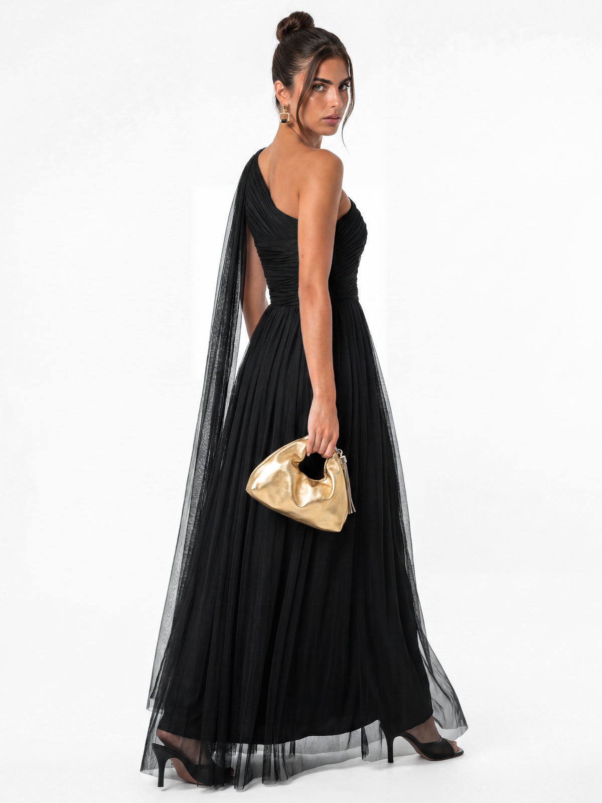 Anaya With Love Recycled Black Cutout One Shoulder Maxi Dress