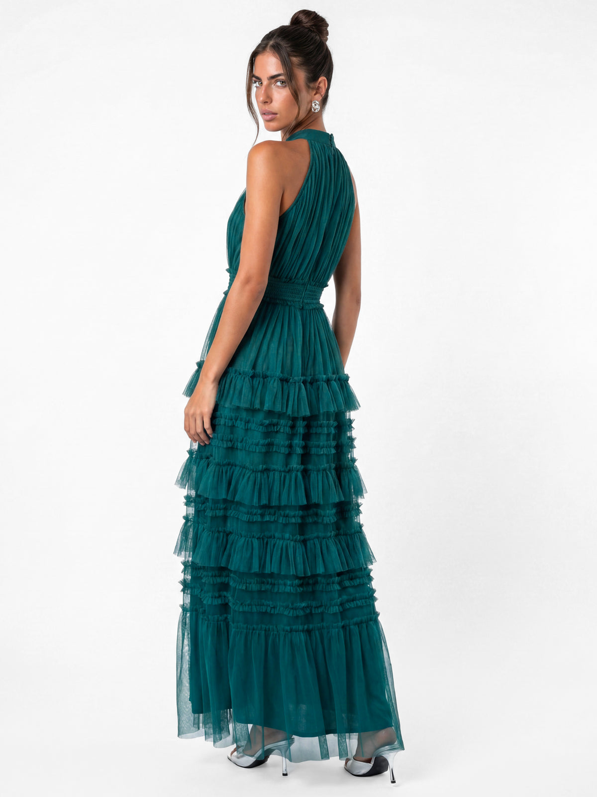 Anaya With Love Recycled Teal Halter Neck Tiered Maxi Dress