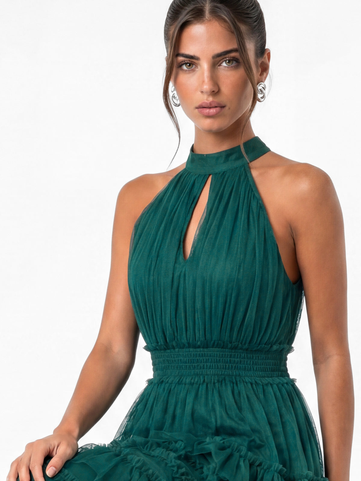 Anaya With Love Recycled Teal Halter Neck Tiered Maxi Dress