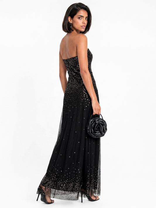 Maya Black Floral Embellished Bandeau Maxi Dress