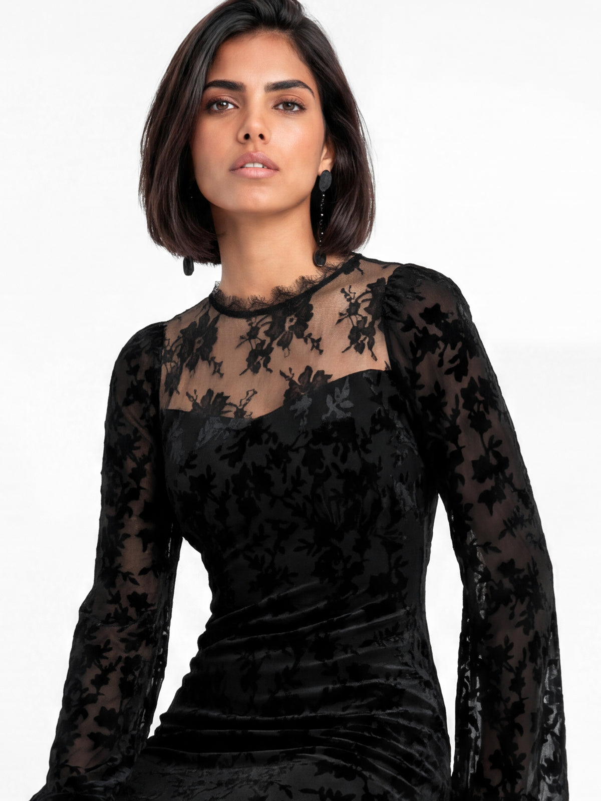 Maya Black Floral Velvet Burnout Bell Sleeve Maxi Dress