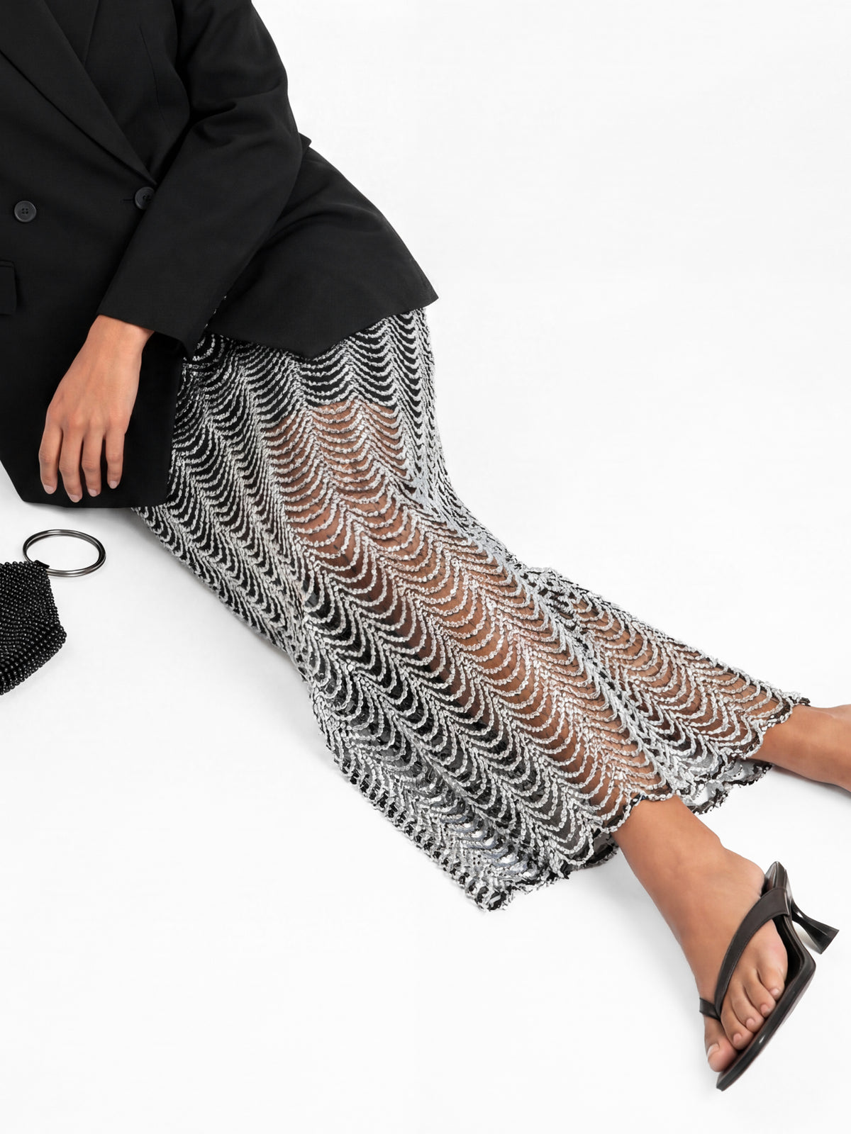 Maya Silver Embellished Midaxi Skirt