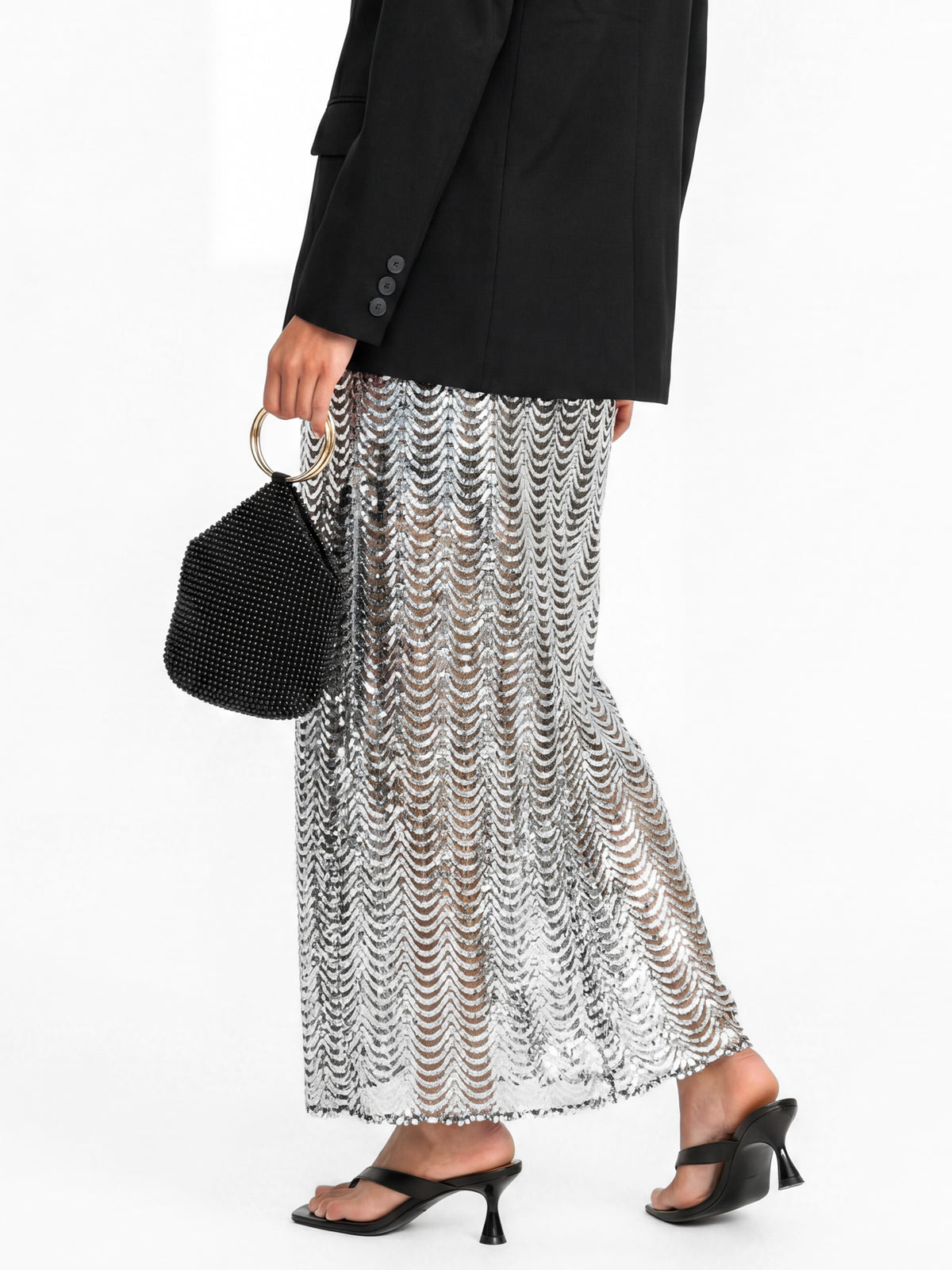Maya Silver Embellished Midaxi Skirt