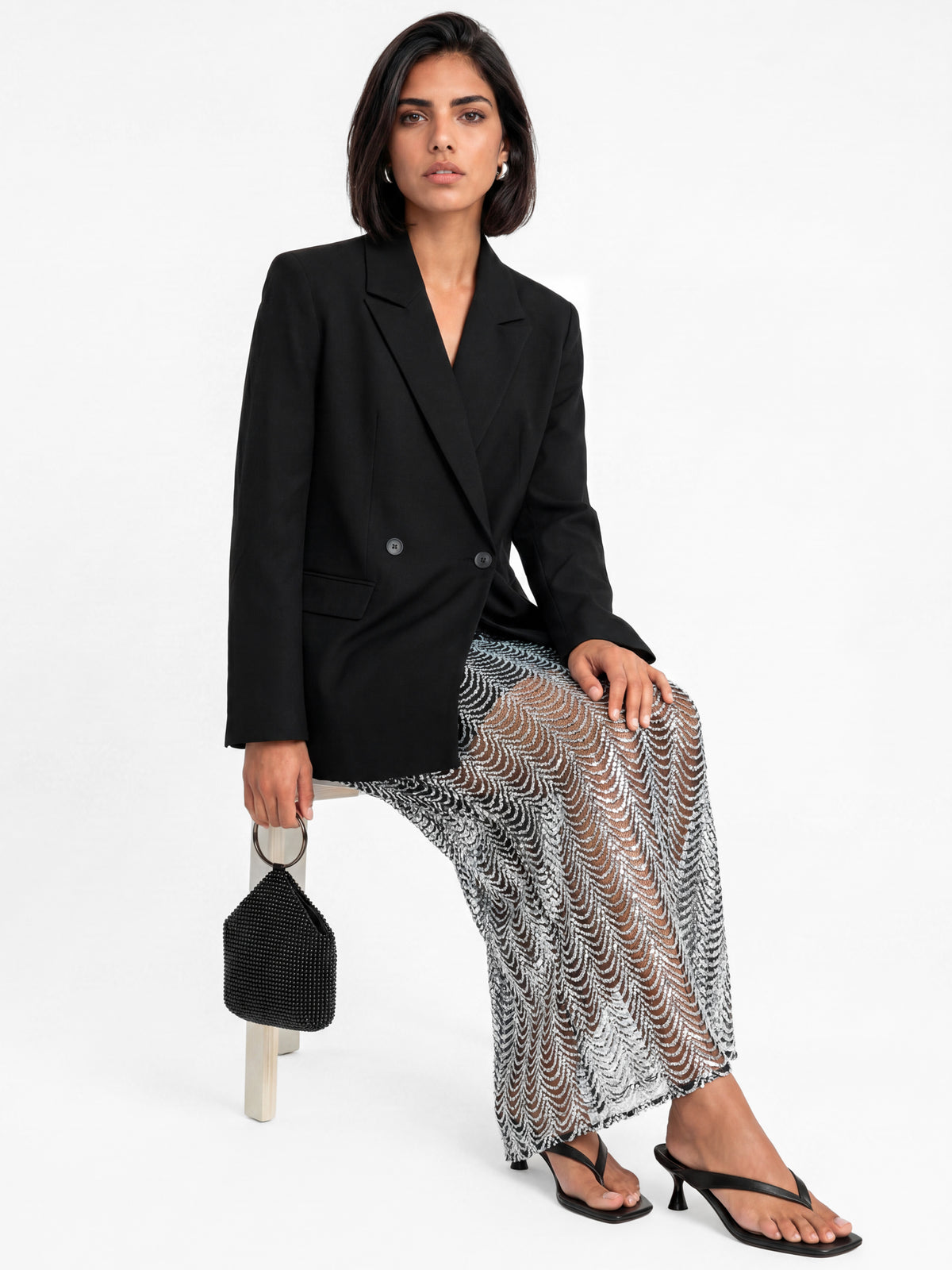 Maya Silver Embellished Midaxi Skirt