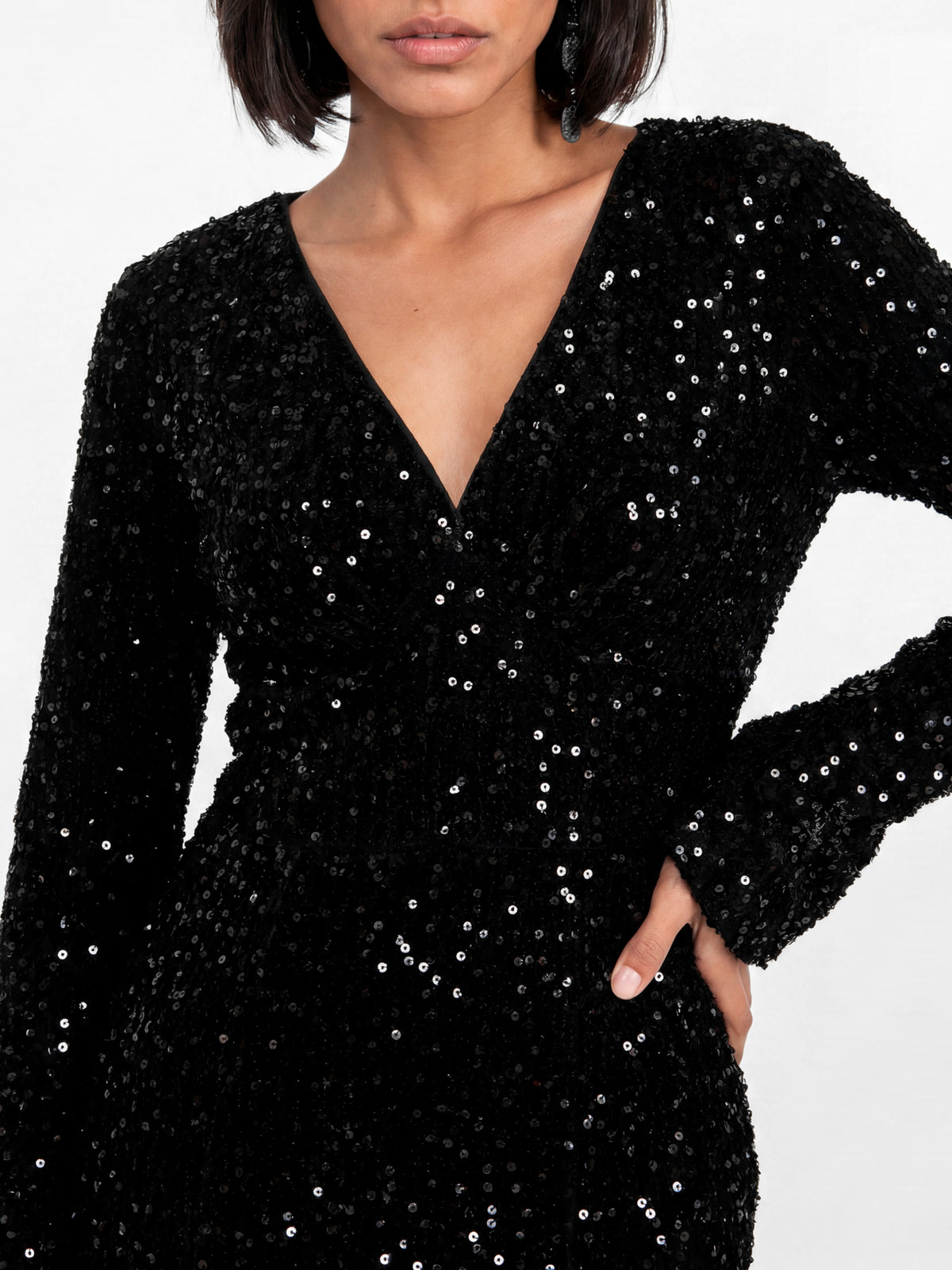 Maya Black Embellished Bell Sleeve Velvet Maxi Dress