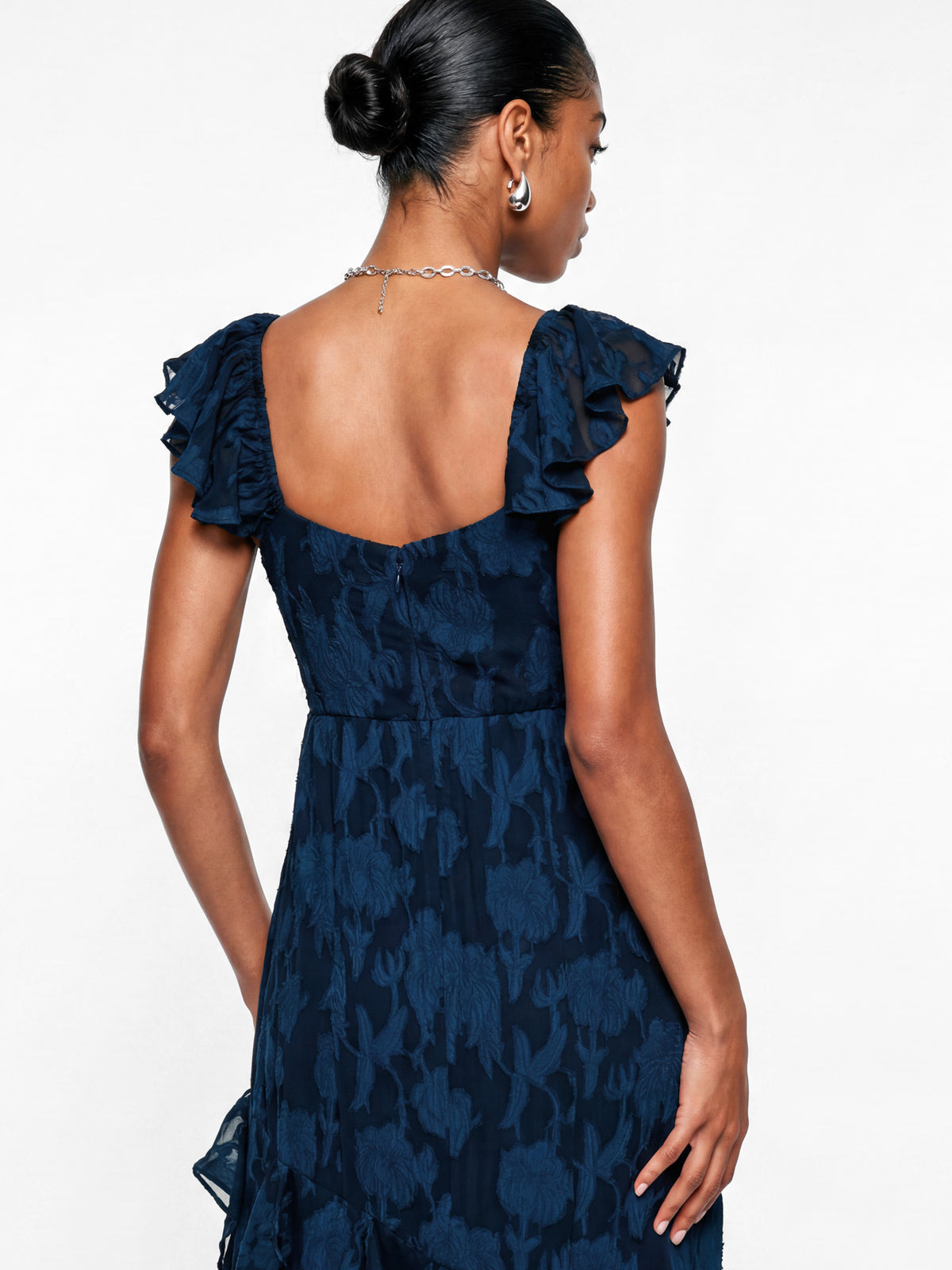 Anaya With Love Recycled Navy Floral Burnout Ruffle Maxi Dress