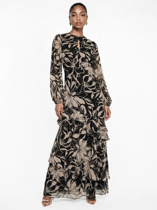georgette flowy dresses Chiffon & – Maya Deluxe Floral flowy