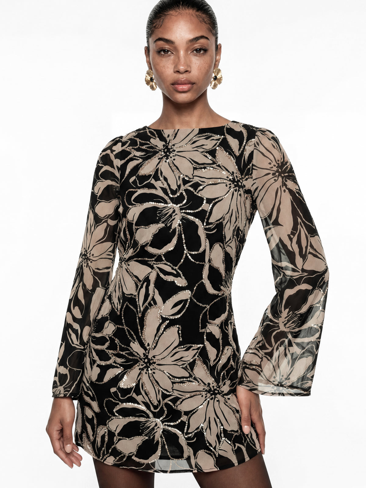 Anaya With Love Recycled Floral Print Sequin Cowl Back Mini Dress