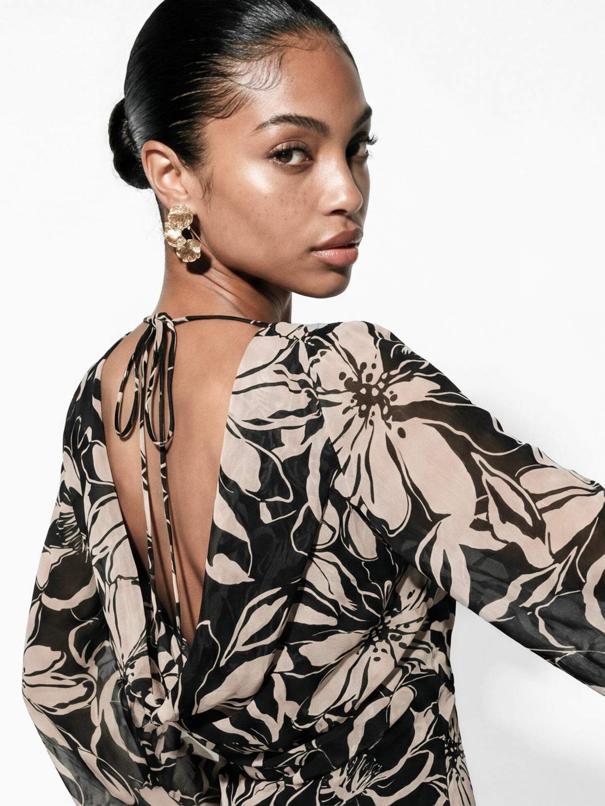 Anaya With Love Recycled Floral Print Sequin Cowl Back Mini Dress
