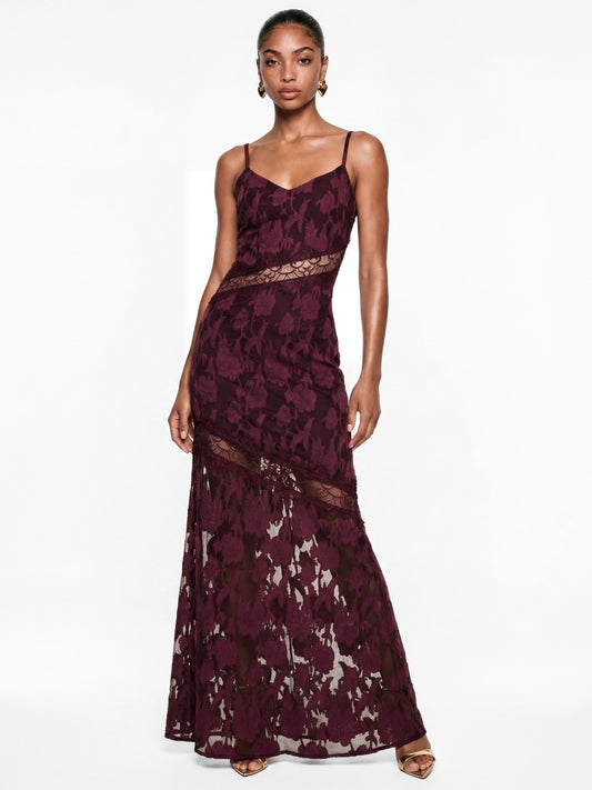 Anaya With Love Recycled Fig Floral Burnout Lace Cami Maxi Dress