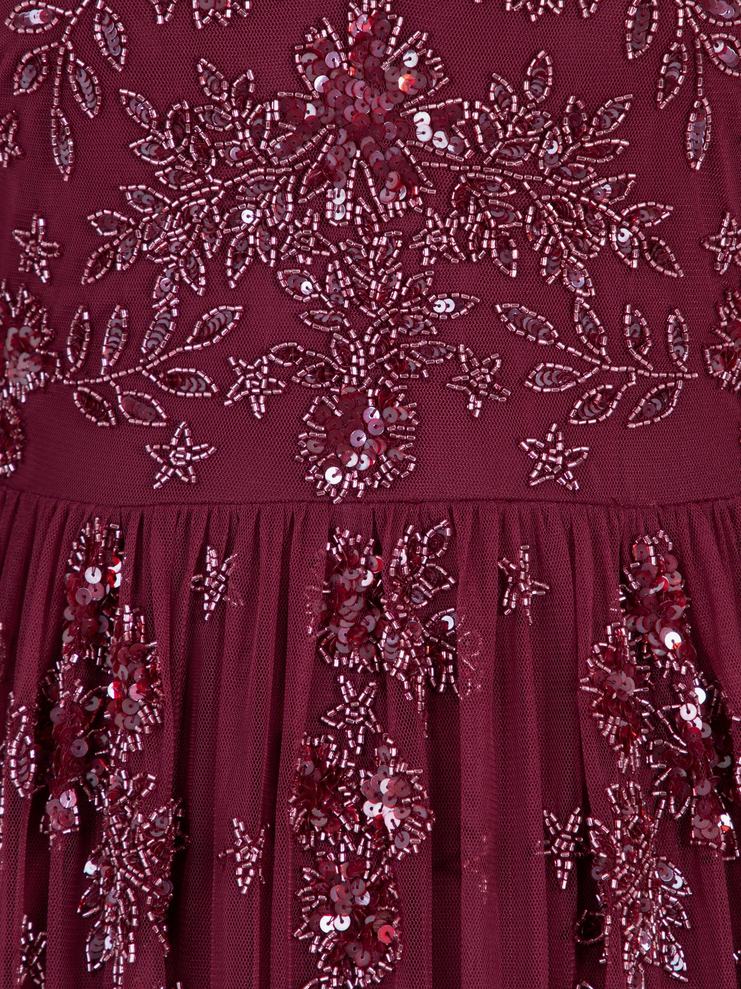 Maya Deep Red Embellished Frilled V Neck Midaxi Dress