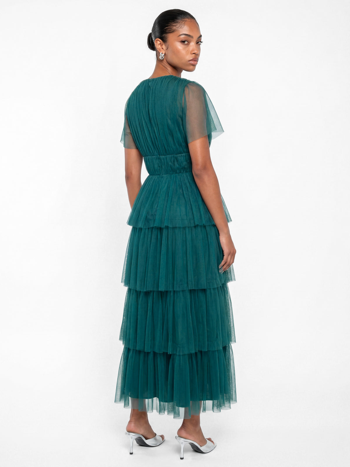 Anaya With Love Recycled Teal Short Sleeve Tiered Midaxi Dress