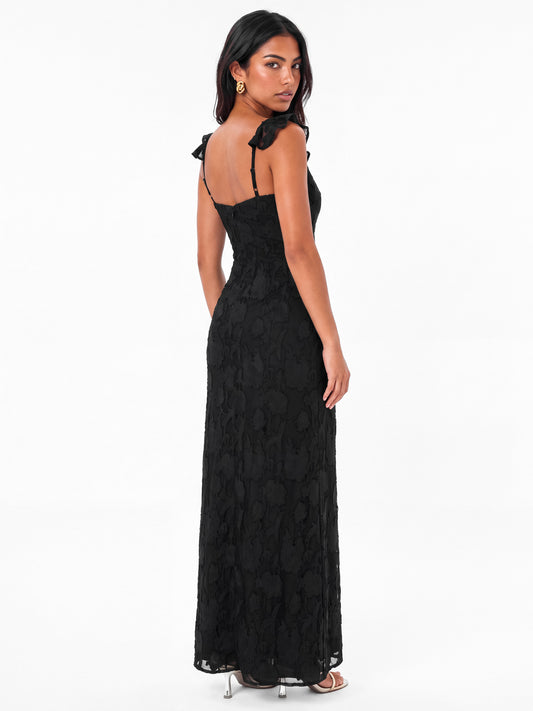 Anaya With Love Black Floral Burnout Strappy Maxi Dress with Ruffle Detail