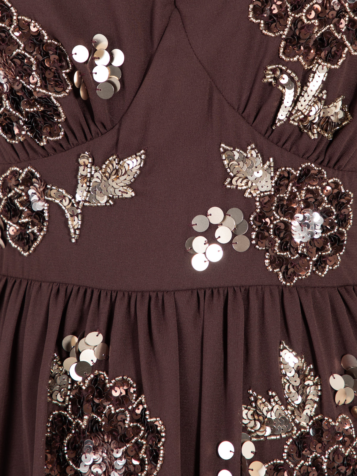Maya Chocolate Embellished Keyhole Detail Tiered Midaxi Dress
