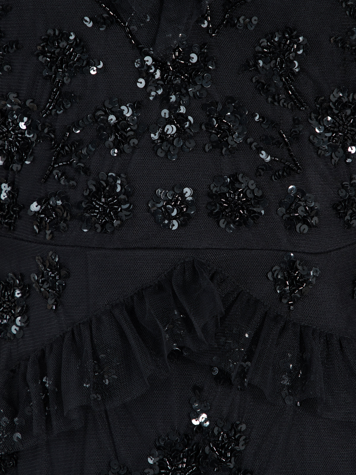 Maya Black Embellished Angel Sleeve Ruffled Maxi Dress