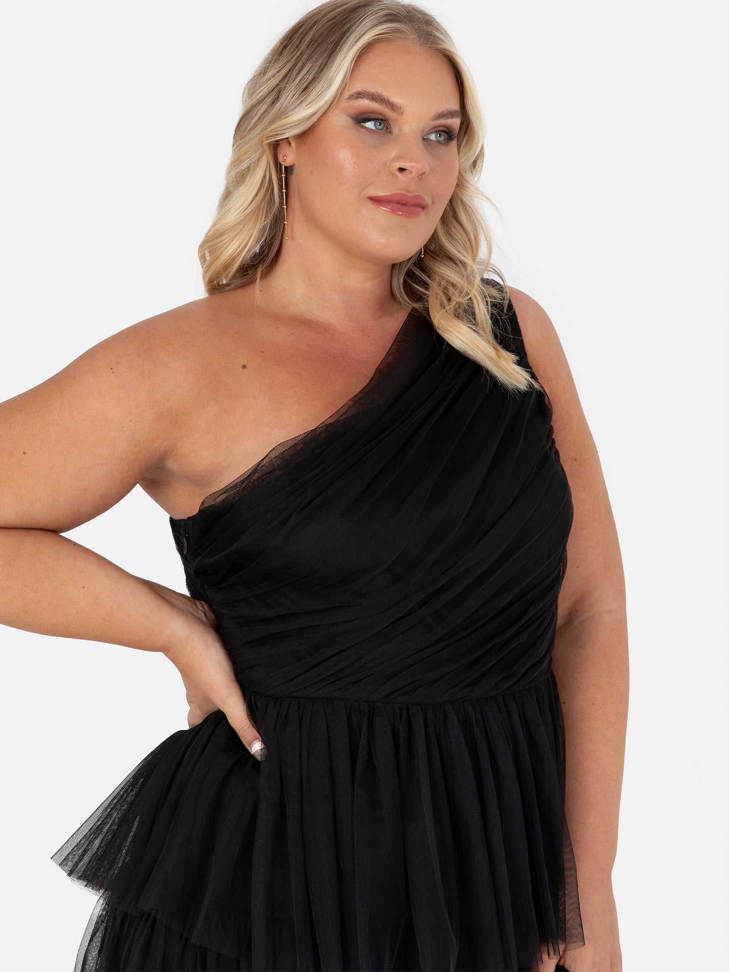 Anaya With Love Recycled Black One Shoulder Tiered Midi Dress