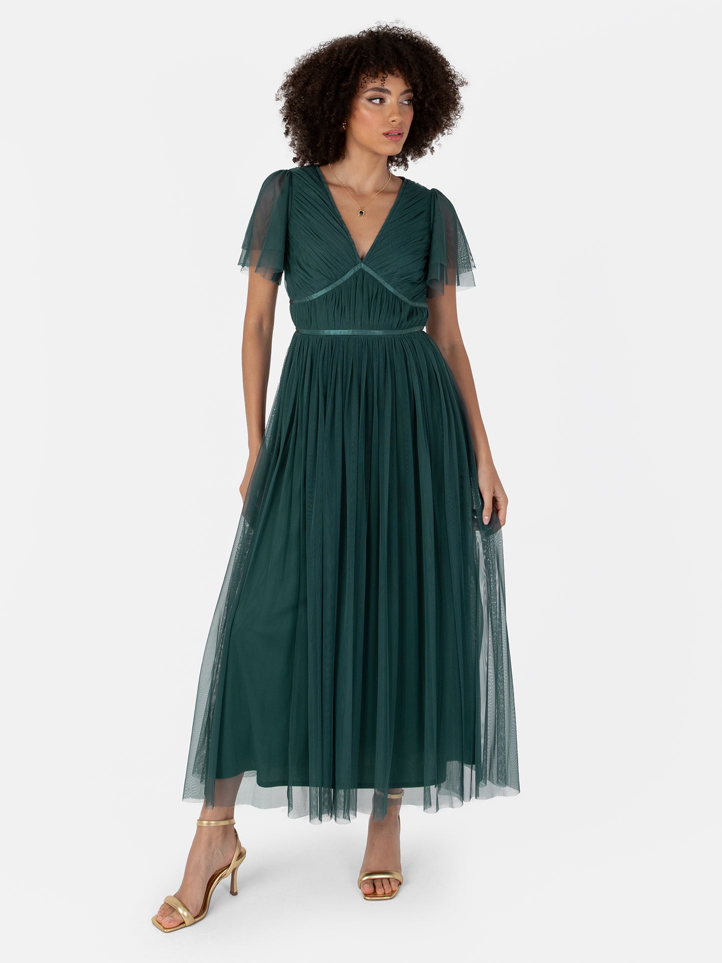 Anaya With Love Recycled Emerald Green Ribbon Detail Midi Dress