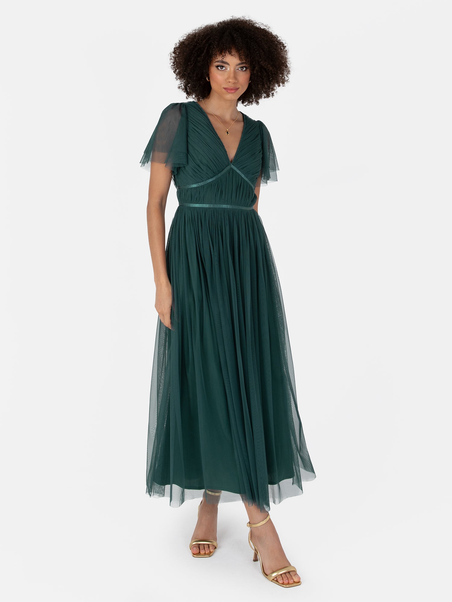 green ribbon dress Emilia Green Asymmetrical Ribbon Draped Maxi Dress, XS / Green