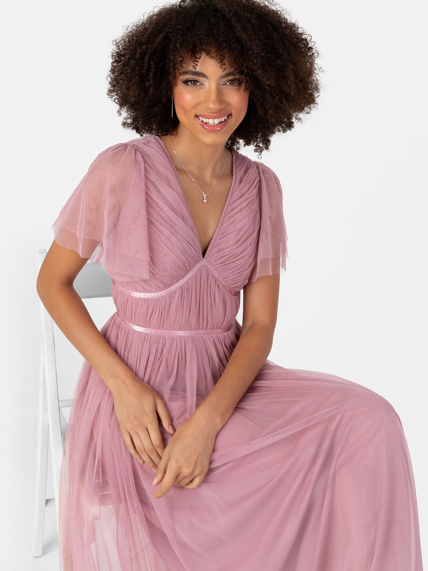 Anaya With Love Recycled Blush Pink Ribbon Detail Midi Dress